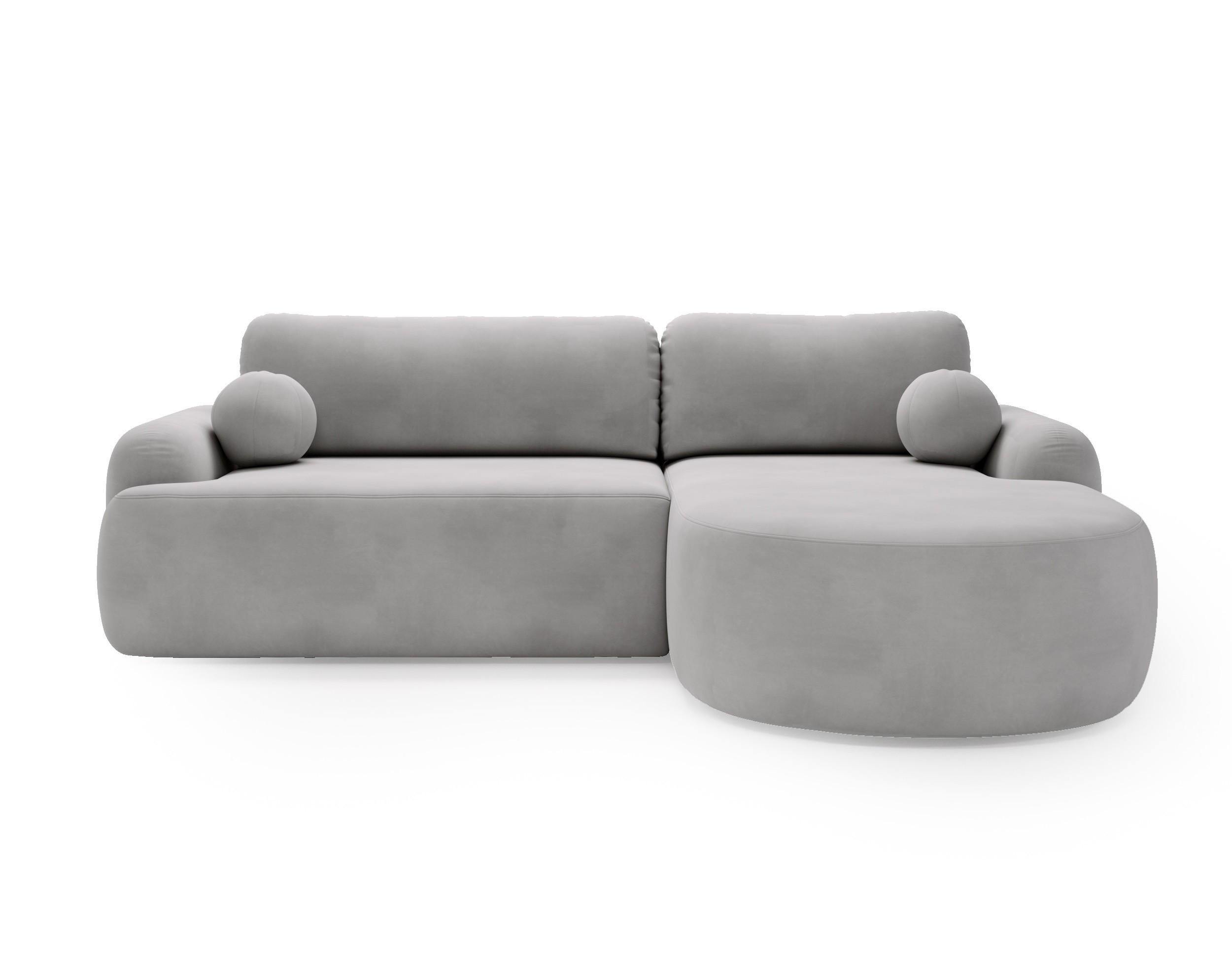 ECKSOFA Cloudy Hellgrau, Sofa aus Velourstoff mit Kissen, rechte seite - Hellgrau, Holzwerkstoff/Textil (261/177cm) - Bettso