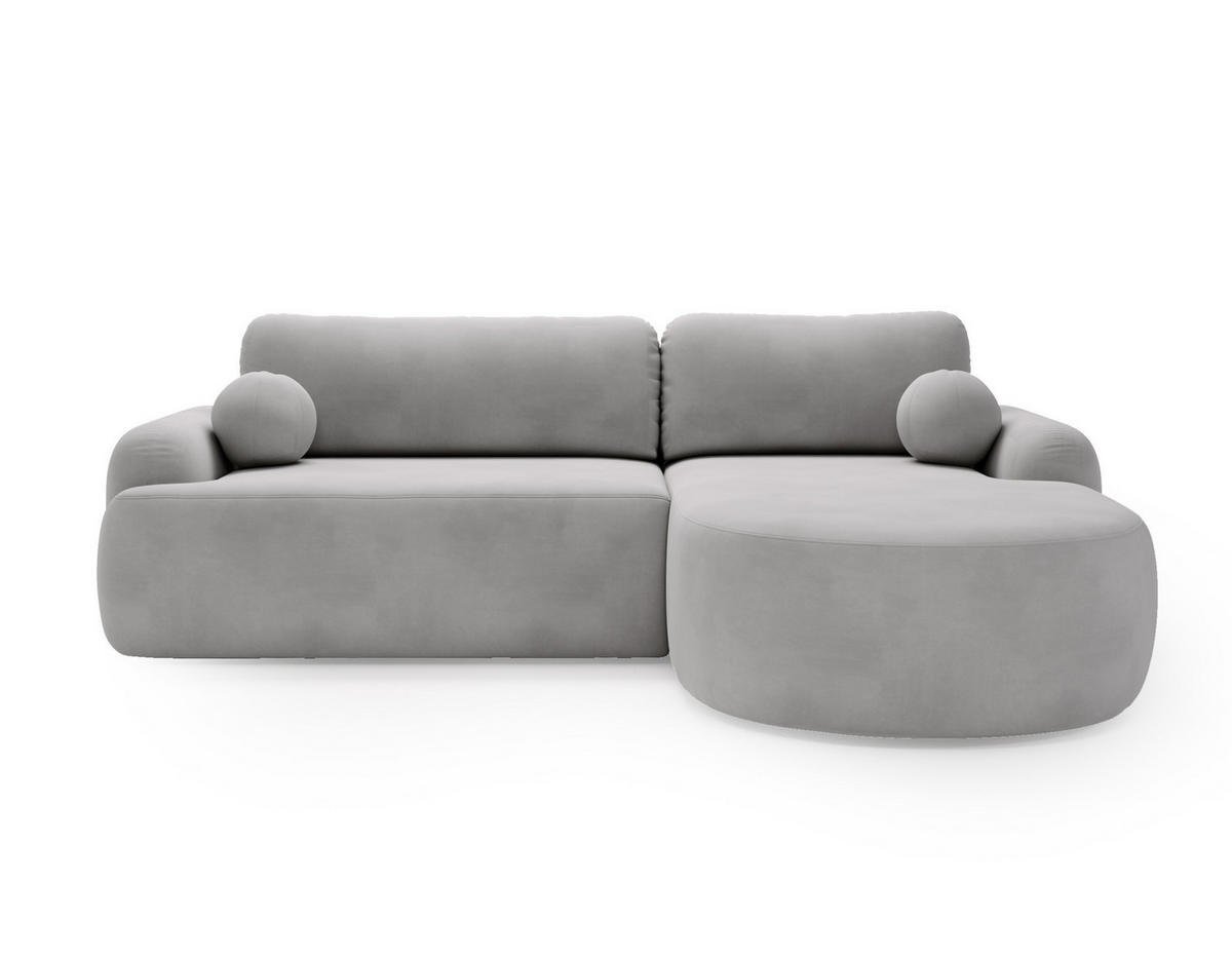 ECKSOFA Cloudy Hellgrau, Sofa aus Velourstoff mit Kissen, rechte seite - Hellgrau, Holzwerkstoff/Textil (261/177cm) - Bettso