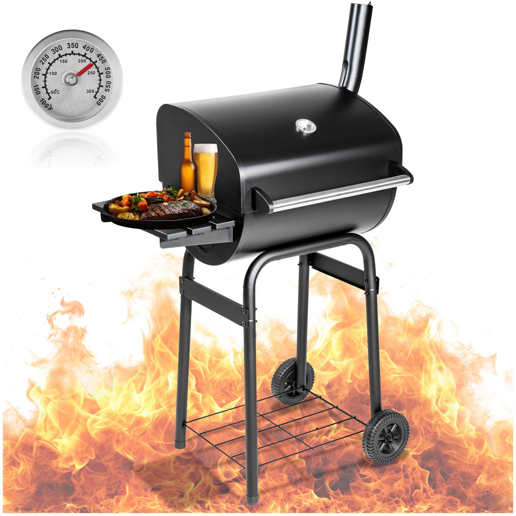 HOLZKOHLEGRILL ,85 x 48 x 123 cm,schwarz - Schwarz, Metall (48/123/85cm) - tectake