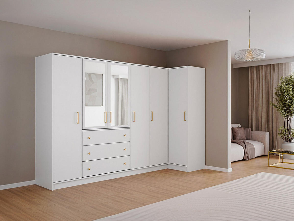 KLEIDERSCHRANK - 311 cm x 106.5 cm - holz - weiß Lizandro - Silberfarben/Weiß, Holz (311/200/106.5cm) - Vente-Unique