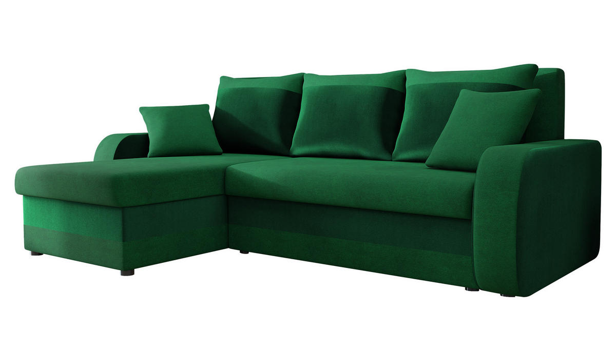 ECKSOFA Kris Lux - Smaragdgrün/Schwarz, Holz/Kunststoff (238/147cm) - MIRJAN24