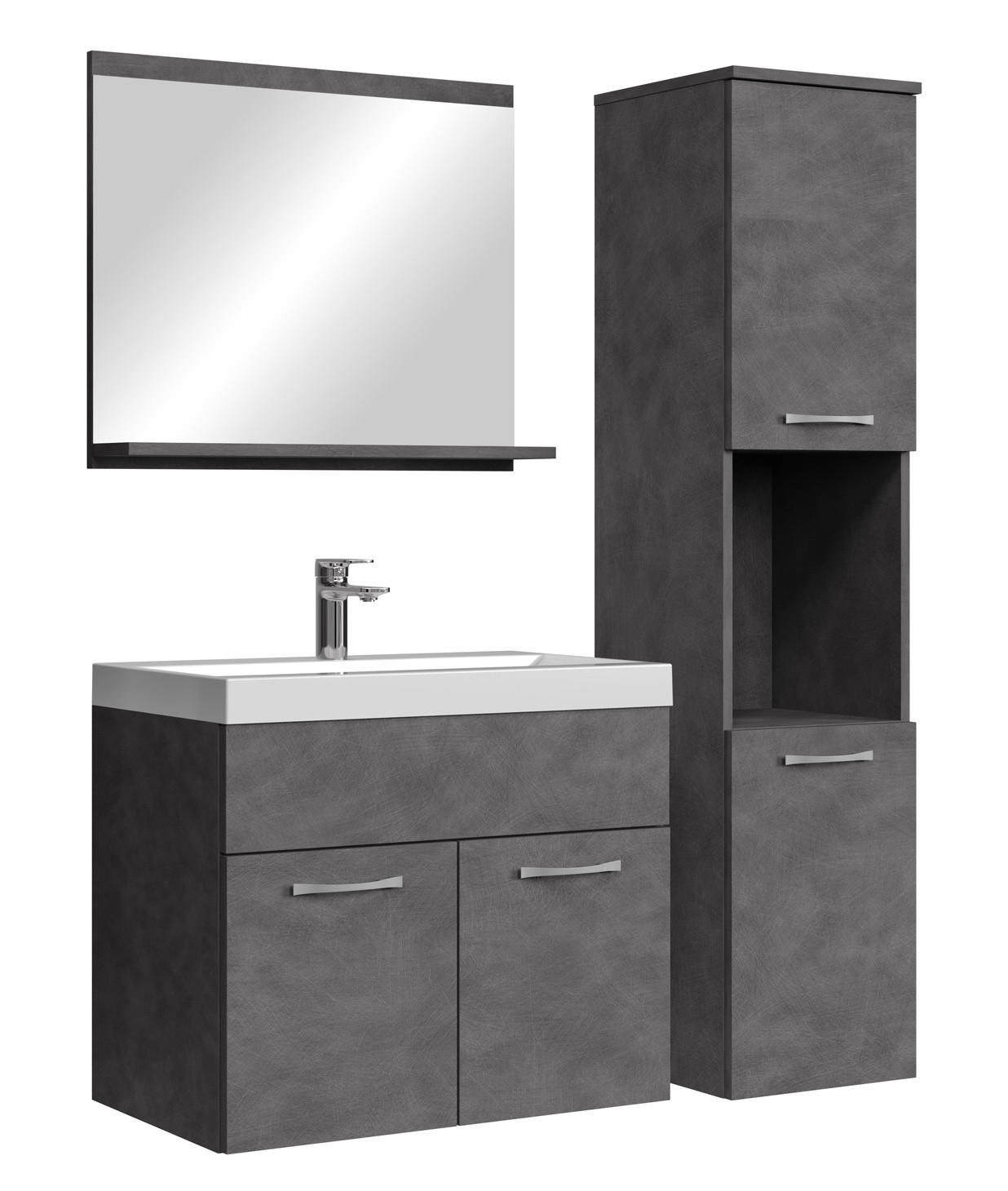 BADMÖBEL-SET Montreal 4 Teile Dunkel Grau - 60 x 35 x 51 cm - Grau, Holz (60/51/35cm) - Badplaats