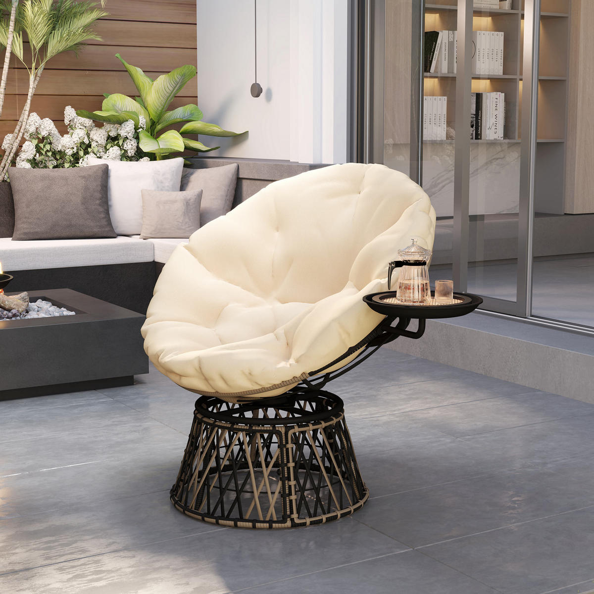 PAPASANSESSEL DE-06727 360° drehbar, inkl. Kissen Beige - Beige, Kunststoff/Metall (76/88/118cm) - ComfortXL