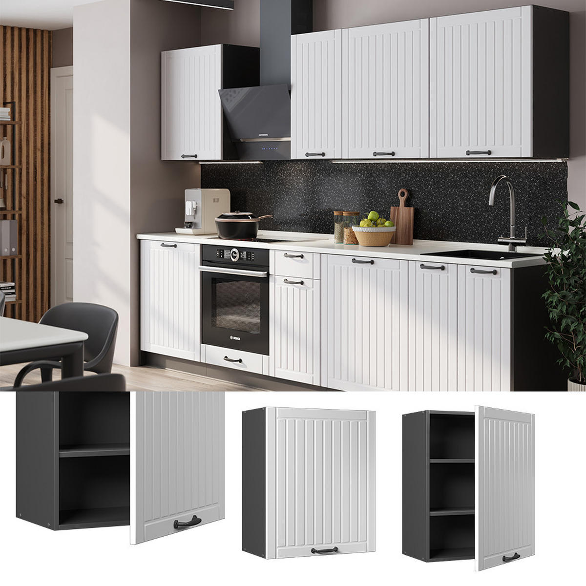 HÄNGESCHRANK Fame-Line, Weiß Landhaus, 60 cm - Anthrazit/Weiß, Holzwerkstoff (60/72/34.1cm) - Vicco