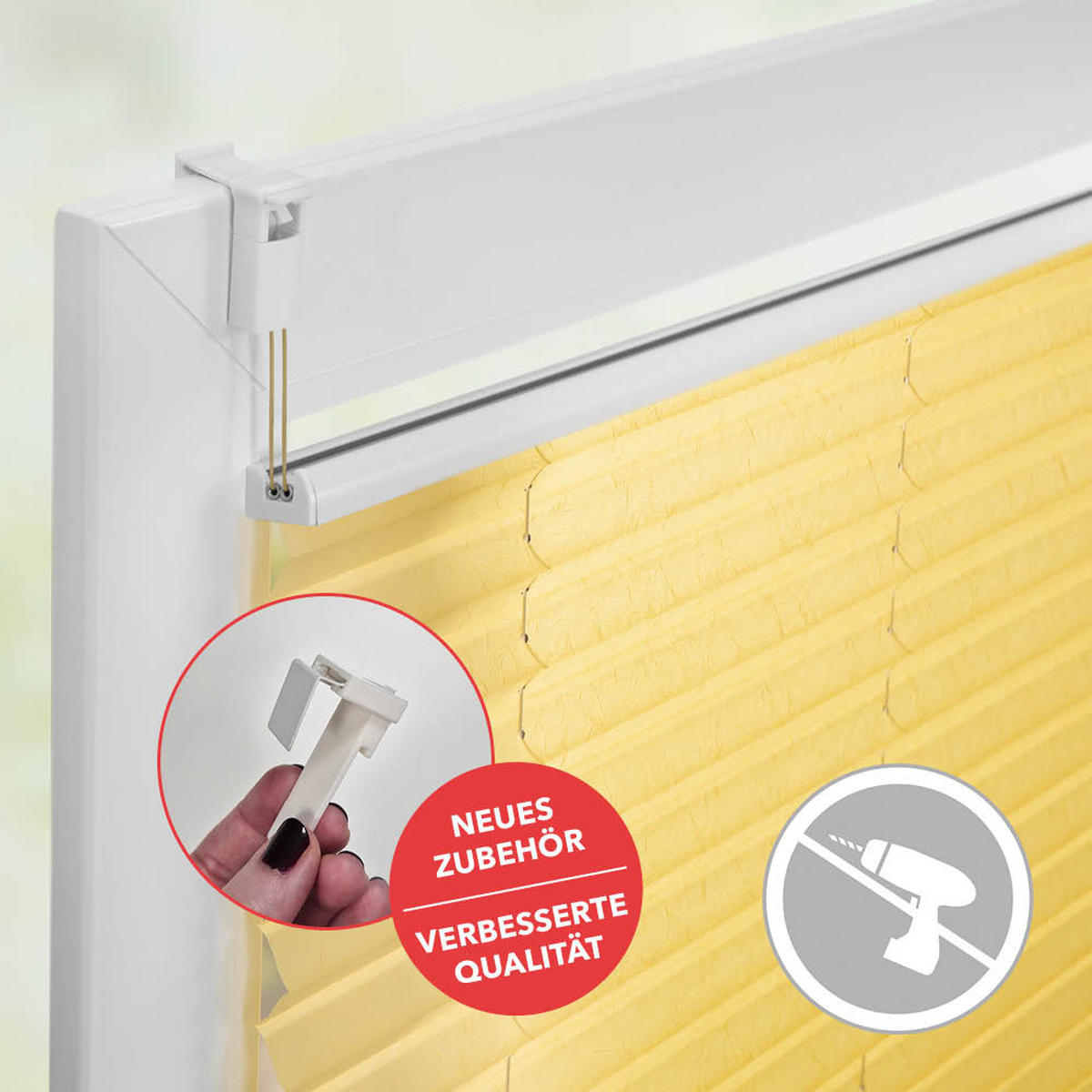 PLISSEE KLEMMFIX, OHNE BOHREN, VERSPANNT Gelb, 130 cm, 95, 130 - Gelb, Kunststoff (95/130cm) - Lichtblick Original