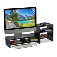 MONITORSTÄNDER Schwarz 2-tlg.-Set mit Organizer - Schwarz, Holzwerkstoff (20/75.5/28cm) - Relaxdays