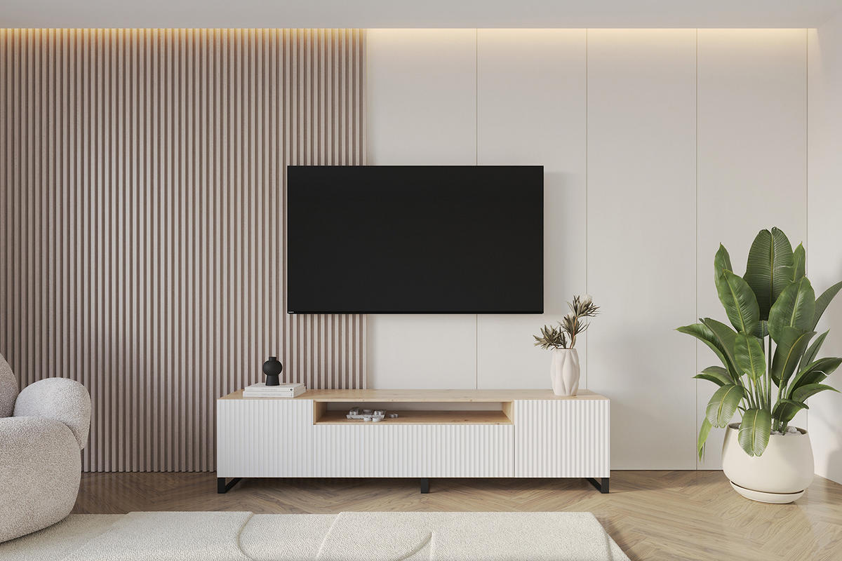 LOWBOARD NOA-2-S 200x53x41 cm - Artisan / Weiß - Schwarz/Weiß, Holzwerkstoff (200/53/41cm) - ALTDECOR