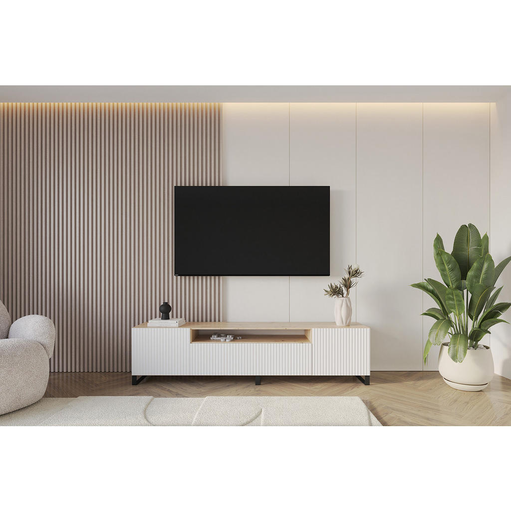 Thumbnail - Altdecor Lowboard, Weiß, Natur, Holzwerkstoff, Rechteckig, U-Form, 200x53x41 cm, Wohnzimmer, Wohnwände, Lowboards, Lowbo...