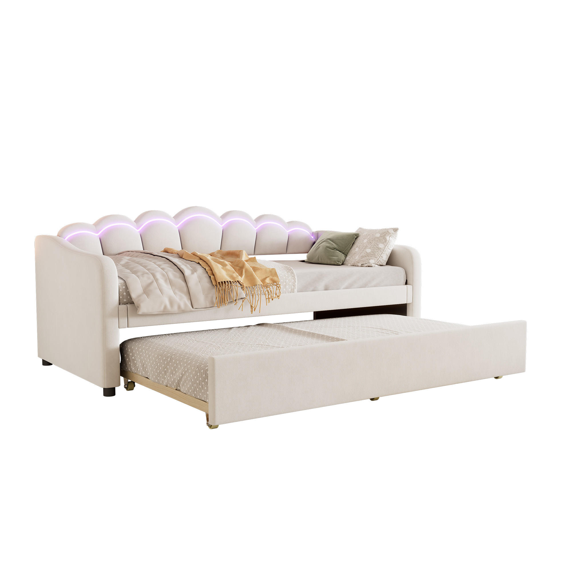 Redom POSTEL 90/200 cm s výsuvným lůžkem, LED osvětlením a minimalistickým designem, Béžová