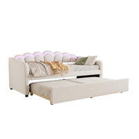 TAGESBETT 90/200 cm mit ausziehbarem Rollbett, LED-Beleuchtung und Samtbezug, Beige - Beige, Textil (90/200cm) - Redom