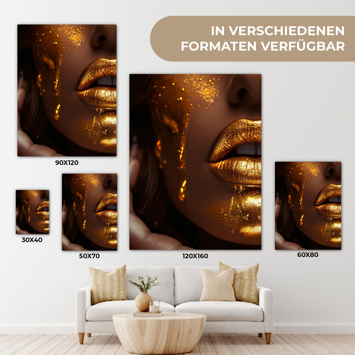 LEINWANDBILD Frau - Gold - Luxus - Porträt 60x80 cm - Goldfarben, Textil (60/80cm) - MuchoWow