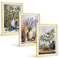 BILDER SET 3er Set - 40x60 cm Goldrahmen - Olivenblüten in Vasen im Hintergrund - Goldfarben, Kunststoff (40/60cm) - TULUP