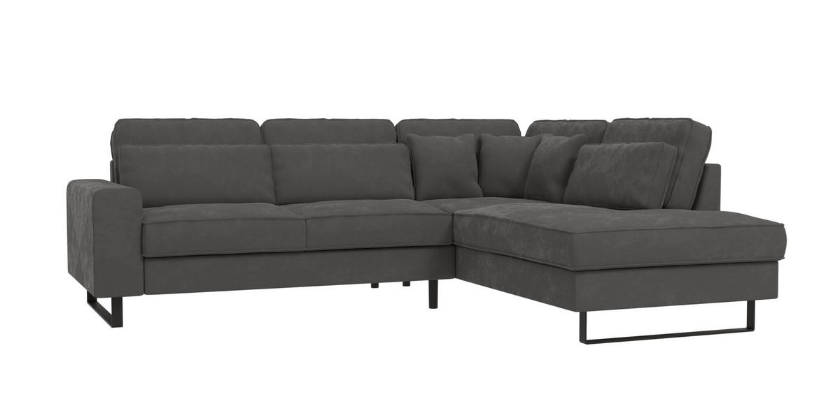 ECKSOFA Zuri Grau Samt - Schwarz/Grau, Holz/Kunststoff (290/231cm) - S-Style Möbel