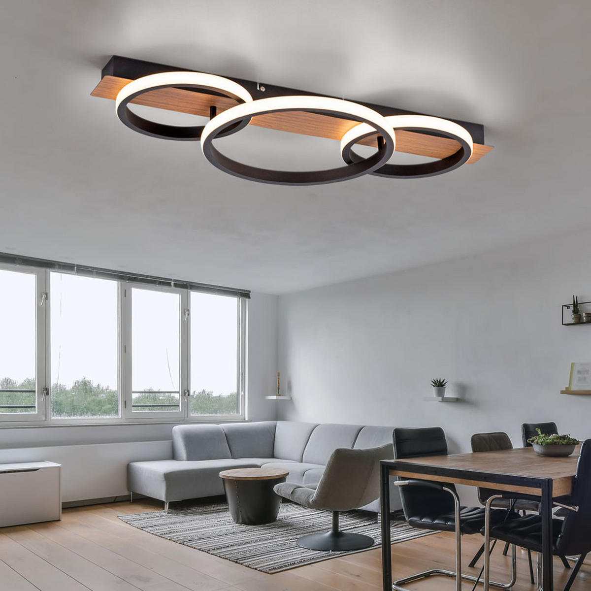 LED DECKENLEUCHTE Metall Schwarz Holzoptik - Schwarz, Kunststoff/Metall (30/68/8cm)