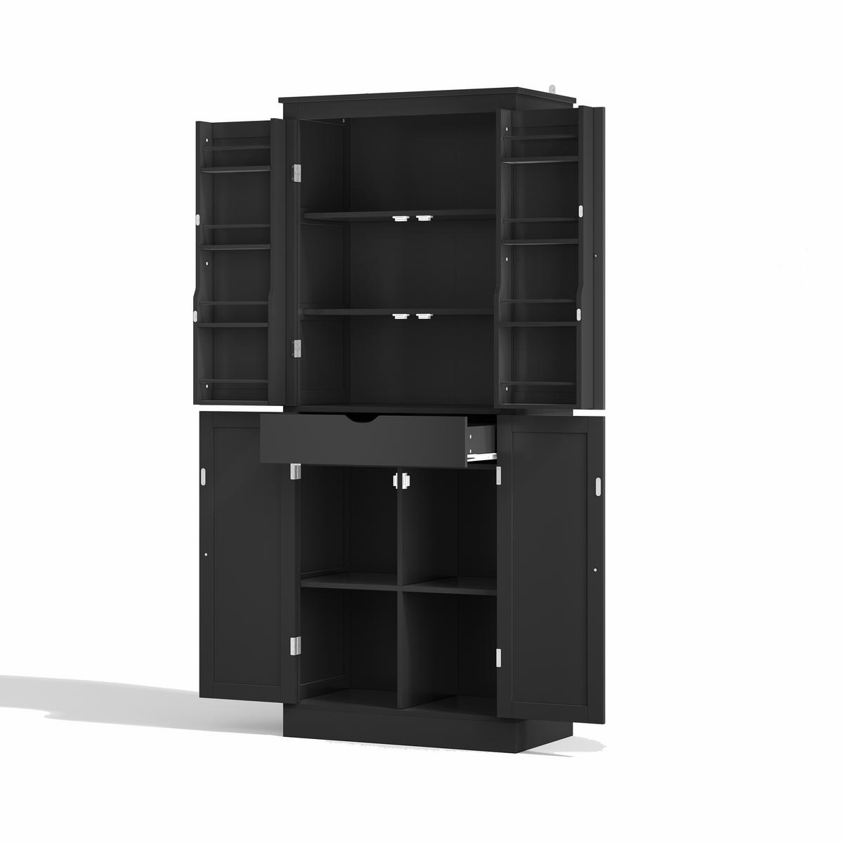 GESCHIRRSCHRANK 75/40/180 cm Schwarz mit 2 Regaltüren, Staufächern und innenliegender Schublade - Schwarz, Holz (75/180/40cm) - Oxeza