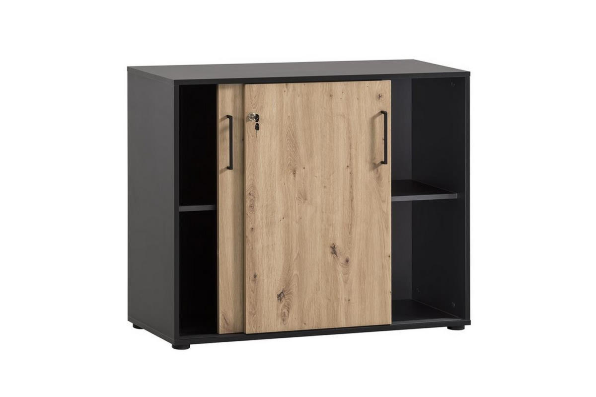 AKTENSCHRANK Raven Large 84x100x41 cm Eiche/Schwarz - Schwarz, Holz (100/84/41cm) - PROREGAL