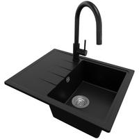 GRANITSPÜLE Mailand, 2-er set Schwarz 62/50 cm 1 Becken + Küchenarmatur 40/20 cm + Ablauf-Set ab 40er Unterschrank - Chromfarben/Schwarz, Kunststoff (62/19/50cm) - Primagran