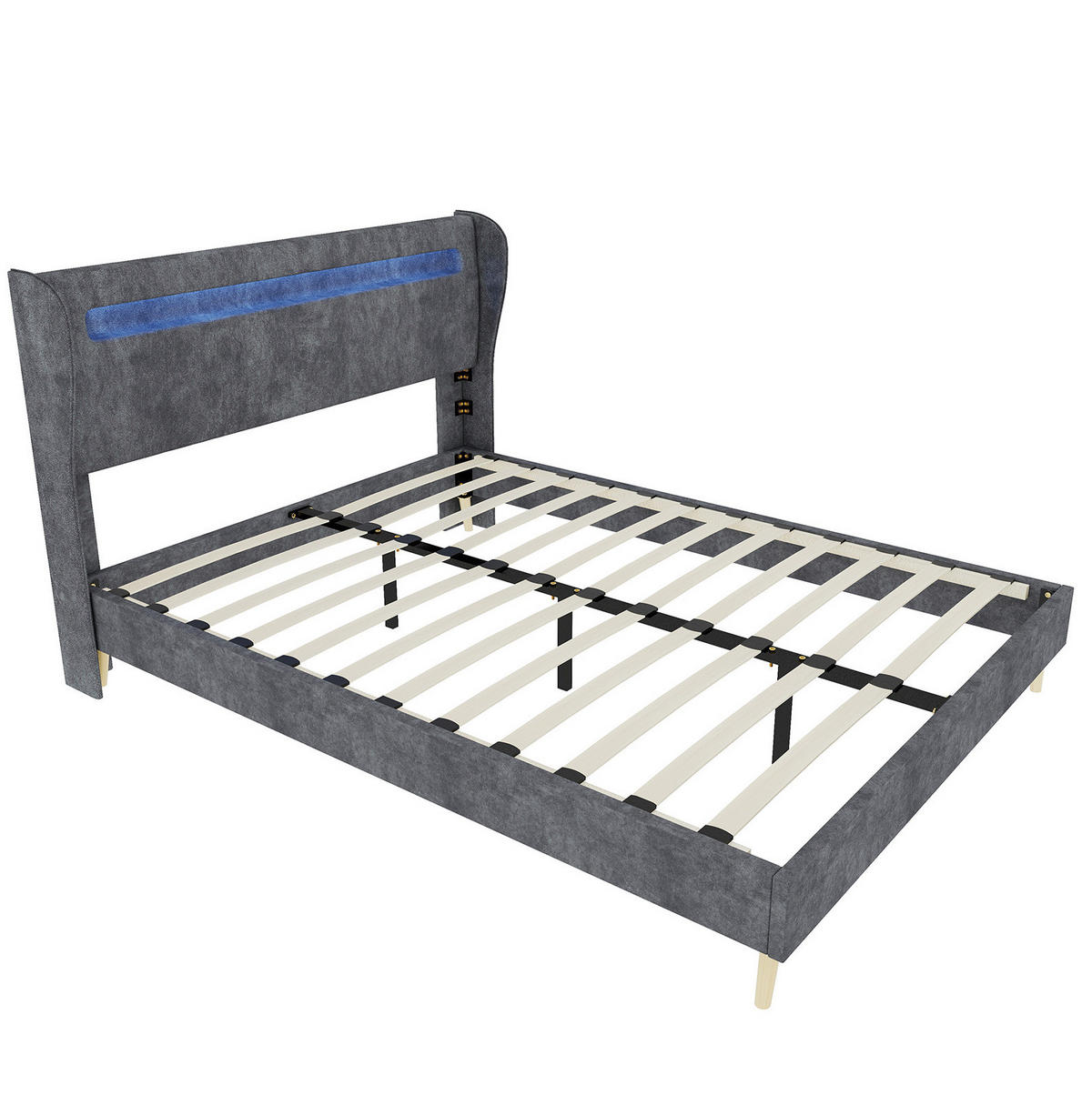 POLSTERBETT 140/200 cm mit LED-Beleuchtung, verstellbarer Rückenlehne und Matratze, Grau - Grau, Textil (140/200cm) - Redom