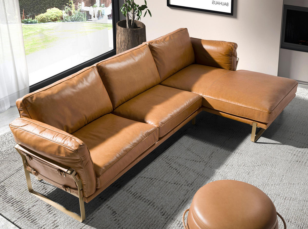 ECKSOFA Kamel Gold 302/166/84 - Goldfarben/Braun, Leder (302/166cm) - ANGEL CERDA