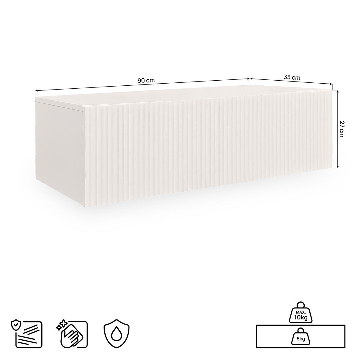 WANDKONSOLE 90 cm beige mit Halterungen - LEYA - Beige, Holz/Holzwerkstoff (90/27/35cm) - Sicaan