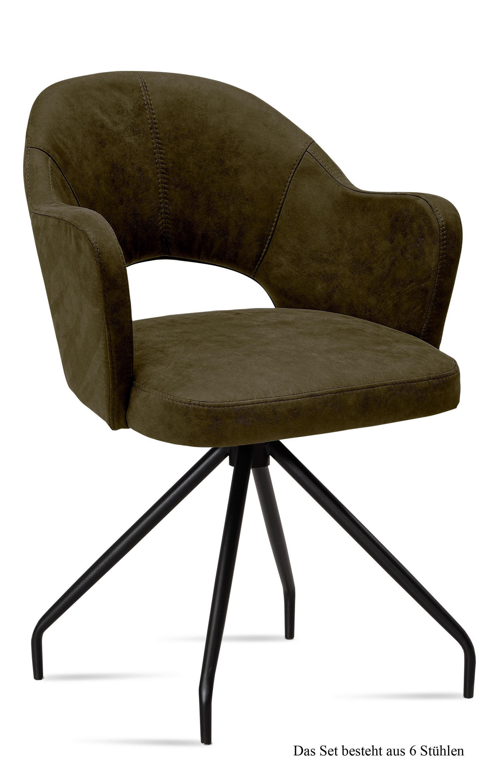 ARMLEHNSTUHL (6er-Set) Dikana 59x87x61 Schwarz/Khaki - Dunkelgrün/Schwarz, Kunststoff (61/87/59cm) - 58aufmkessel