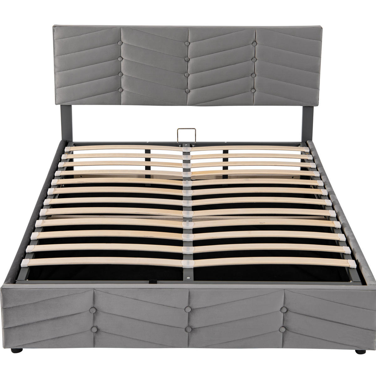 SAMT-POLSTERBETT 140/190 cm mit Bettkasten und höhenverstellbarem Kopfteil - Grau, Textil (140/200cm) - BEAOK