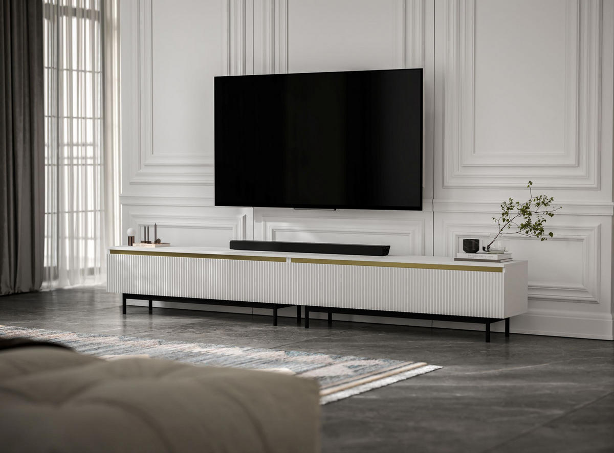 TV-LOWBOARD 2-er Set Selene Weiß Matt mit Metallrahmen 140 cm - Schwarz/Weiß, Holzwerkstoff/Metall (280/44/35cm) - Meble Lindner