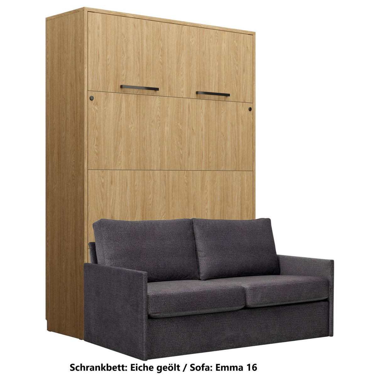 SCHRANKBETT Wandbett GN 140x200 eiche geölt mit LED & Sofa - Dunkelgrau - Eichefarben/Dunkelgrau, Holz/Holzwerkstoff (140/200cm) - QMM TraumMöbel