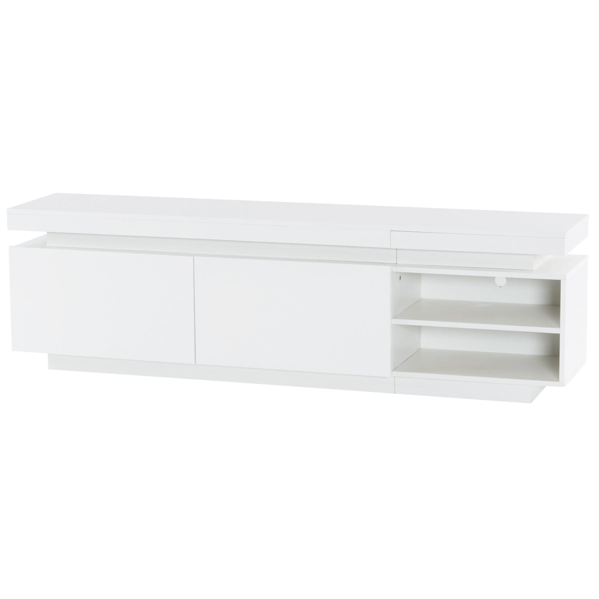 TV-LOWBOARD aus Spanplatte 170x35x50 cm Weiß mit LED-Beleuchtung, Kabelmanagement und Stauraum - Weiß, Holzwerkstoff (170/50/35cm) - Modfu