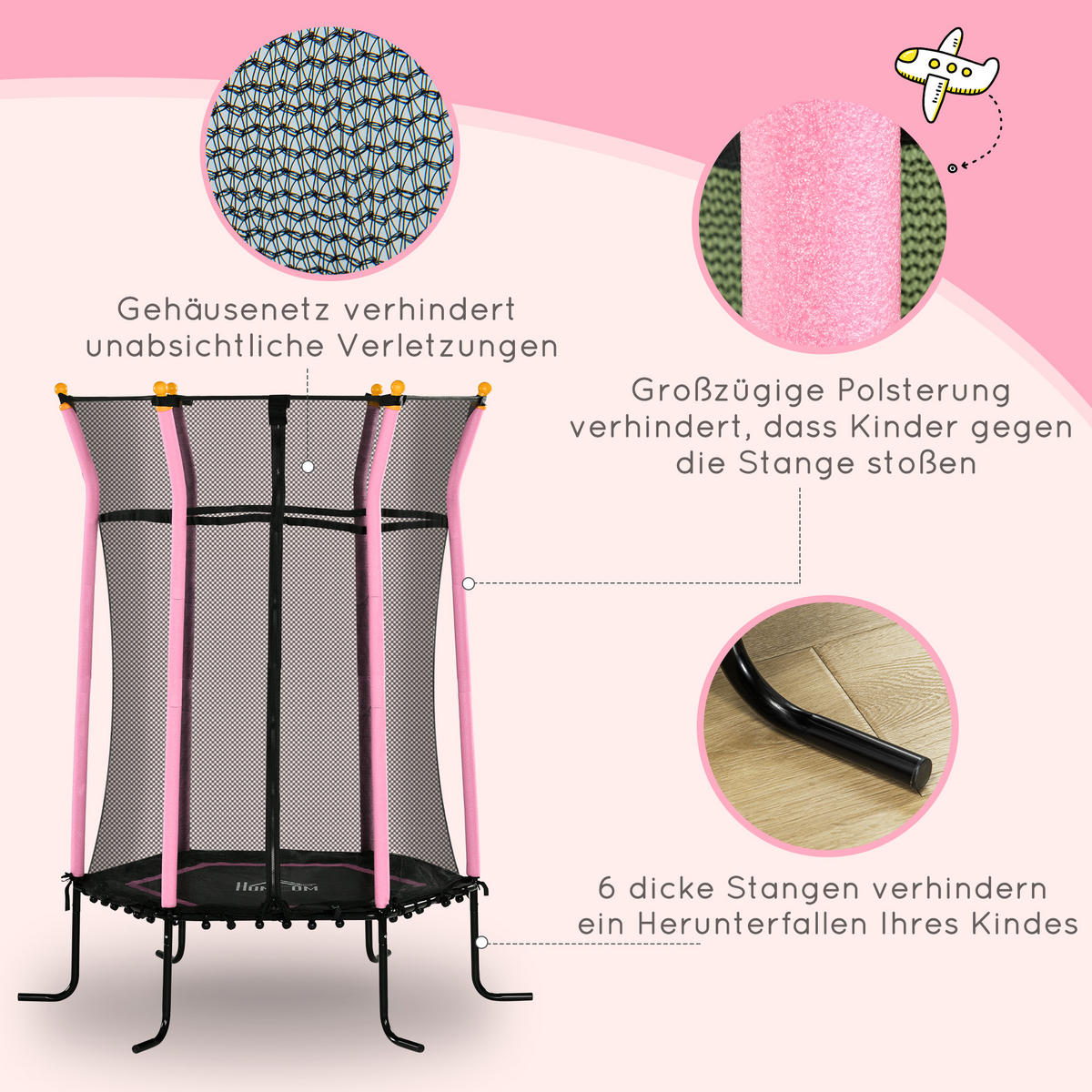 KINDER Trampolin Ø163,5 cm, Trampolin für Kinder 3-10 Jahre, Gartentrampolin - Rosa, Kunststoff/Metall (163.5/163.5cm) - HOMCOM