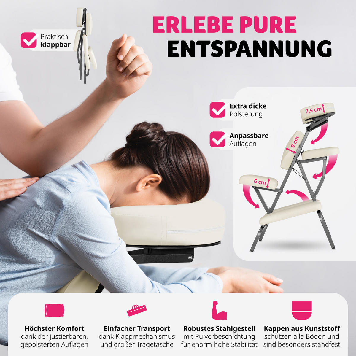 MASSAGESTUHL ,80 x 50 x 105 cm,beige - Beige, Metall (50/105/80cm) - tectake