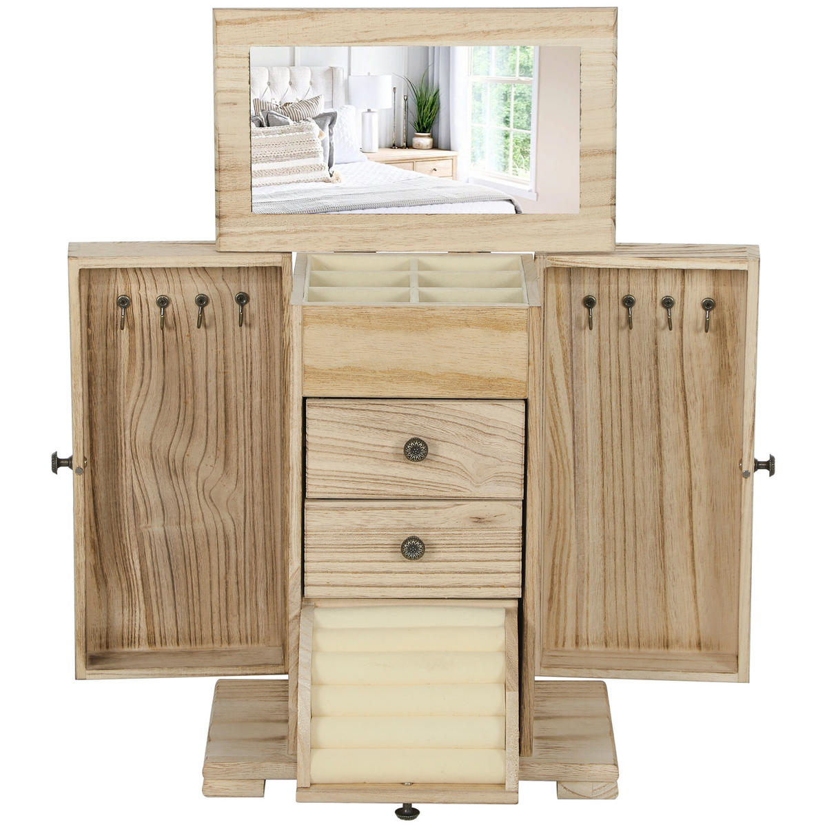 SCHMUCKKASTEN DE-18303 4-stöckig mit Spiegel & 2 Schubladen Braun - Braun, Holzwerkstoff (16/33.5/26.5cm) - ComfortXL
