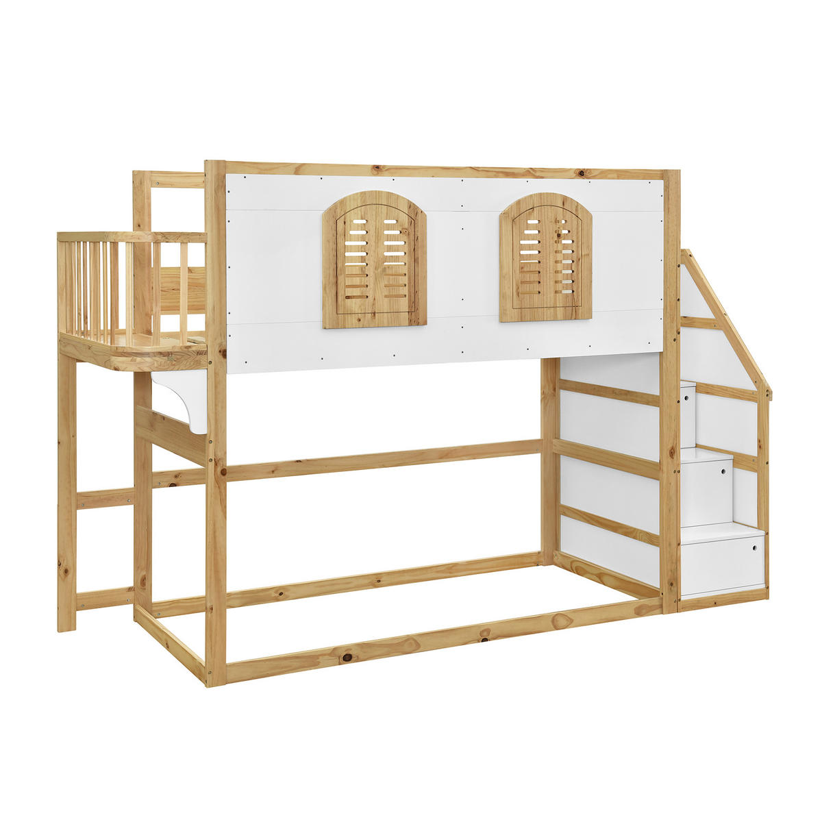 HOCHBETT 90/200 cm DE-32726 mit Treppenschrank und Spielfläche Weiß+Natur - Naturfarben, Holz (90/200cm) - ComfortXL