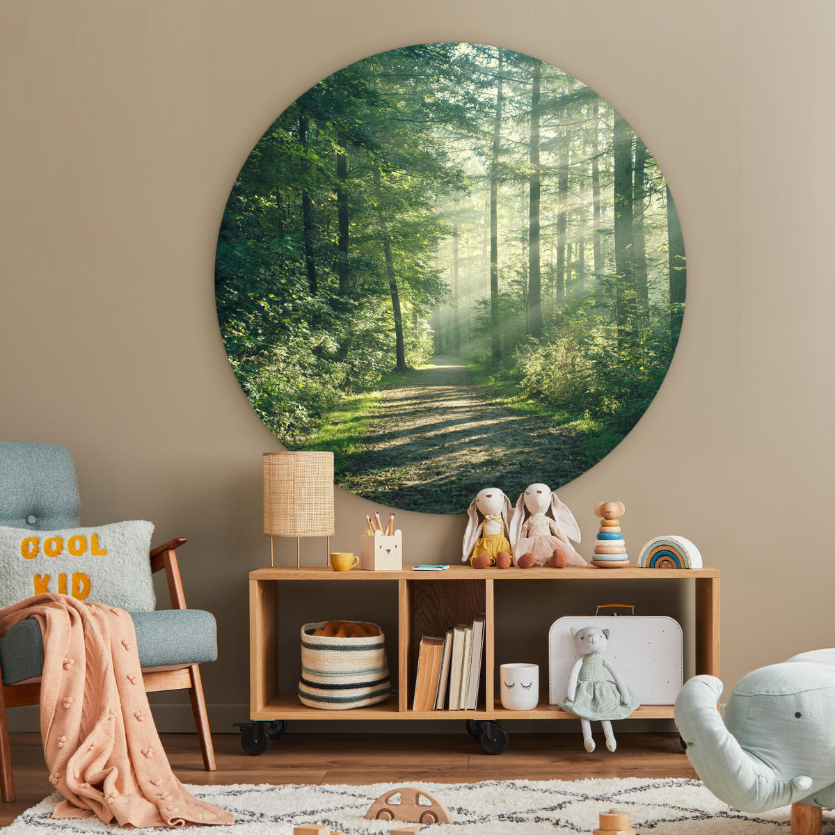 WANDBILD Wald - Weg - Sonne - Bäume - Grün - Natur Deko Groß 150x150 cm - Waldgrün, Kunststoff (150/150cm) - MuchoWow