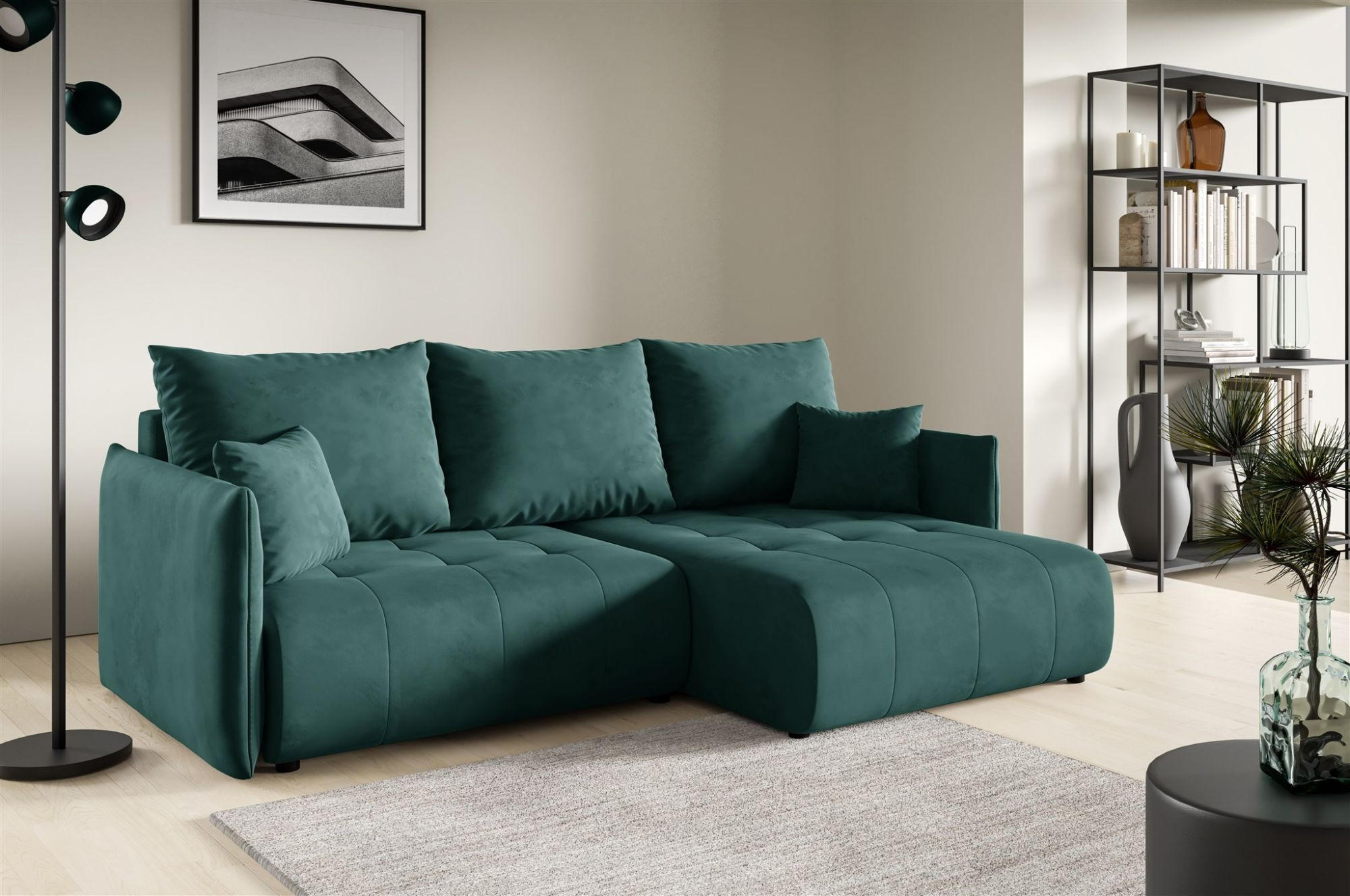 ECKSOFA Canio - Grün, Holzwerkstoff/Textil (221/153cm) - Fun Möbel