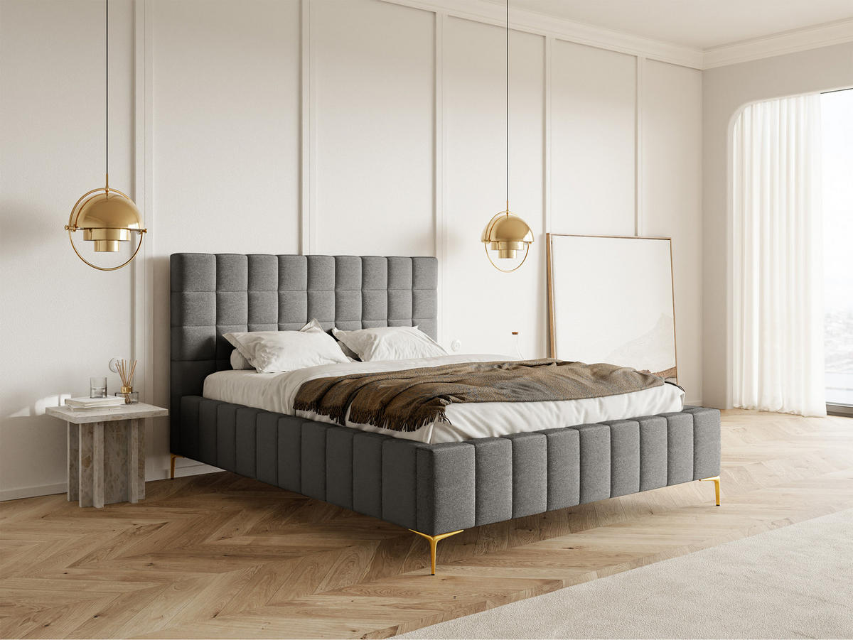 POLSTERBETT Szejlo Grau Chenille 180 cm - Goldfarben/Grau, Textil/Metall (180/200cm) - Selsey