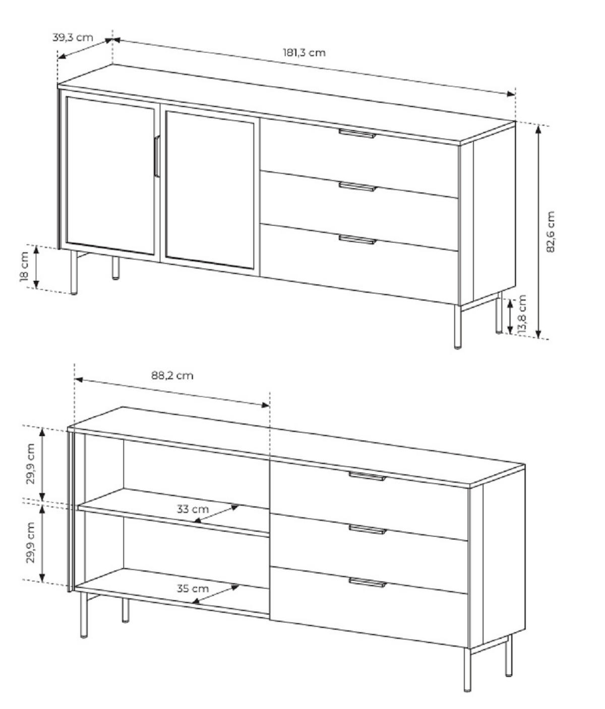 KOMMODE 182 cm Senza mit Schubladen, LED, Eiche Dunin - Eichefarben, Holz (182/82/39cm) - Emporius