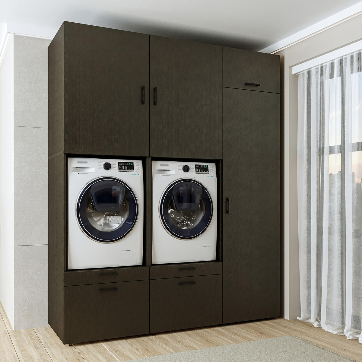 WASCHMASCHINENSCHRANK Serie 2 194cm Breit, 240cm Hoch - Schwarz, Holzwerkstoff (194/240/67cm)