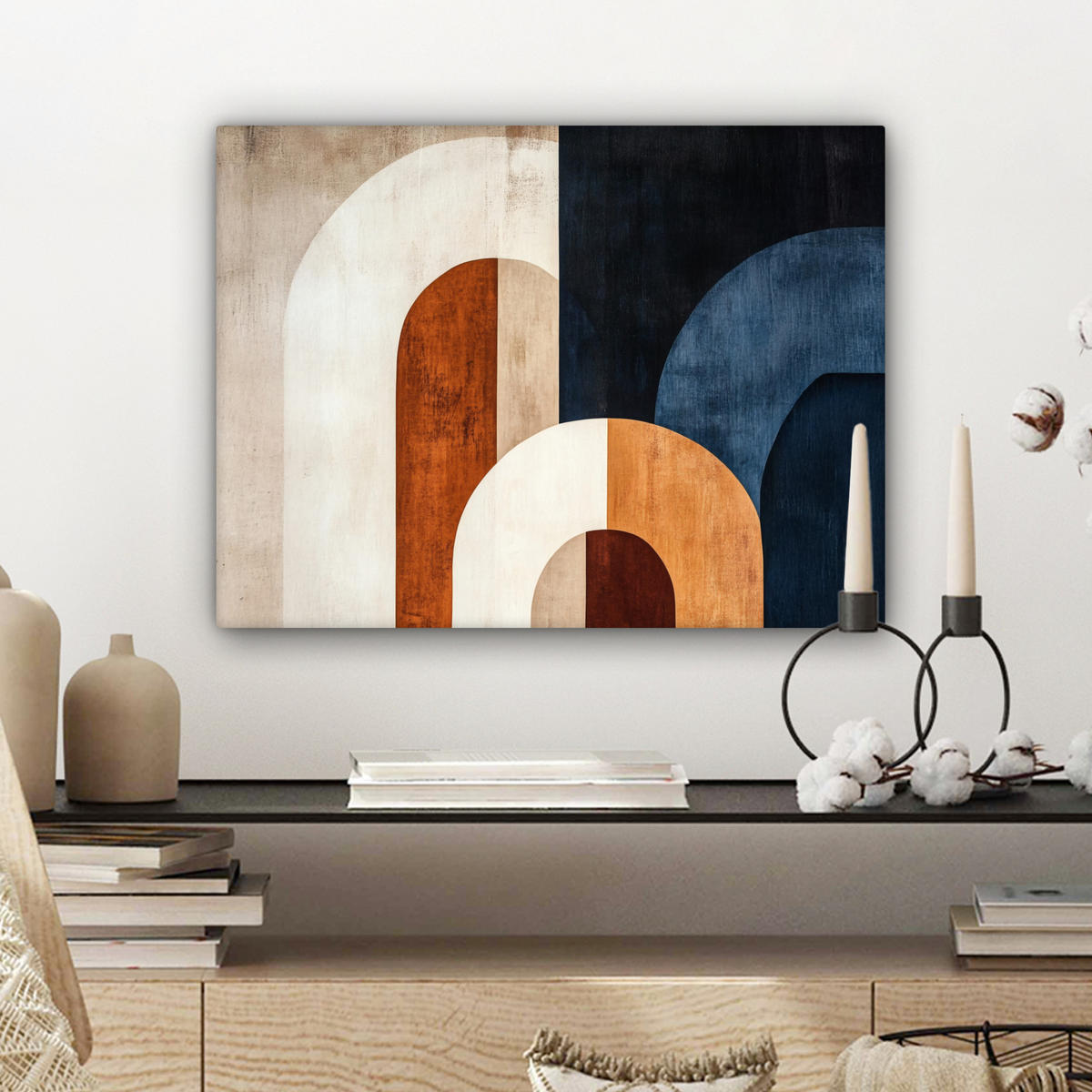 LEINWANDBILD Abstrakt - Formen - Dunkelblau 40x30 cm - Cognac, Textil (40/30cm) - MuchoWow