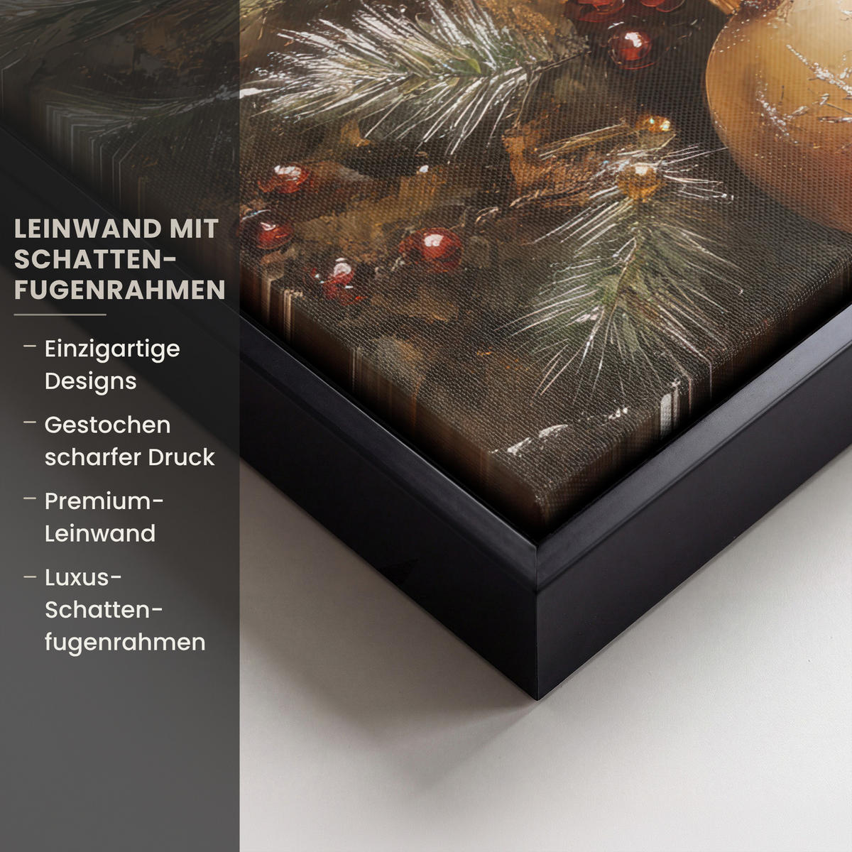 LEINWAND Bilder mit Rahmen - Weihnachten - Kugeln - Beige - Gold - 30x20 - Goldfarben, Textil (30/20cm) - MuchoWow