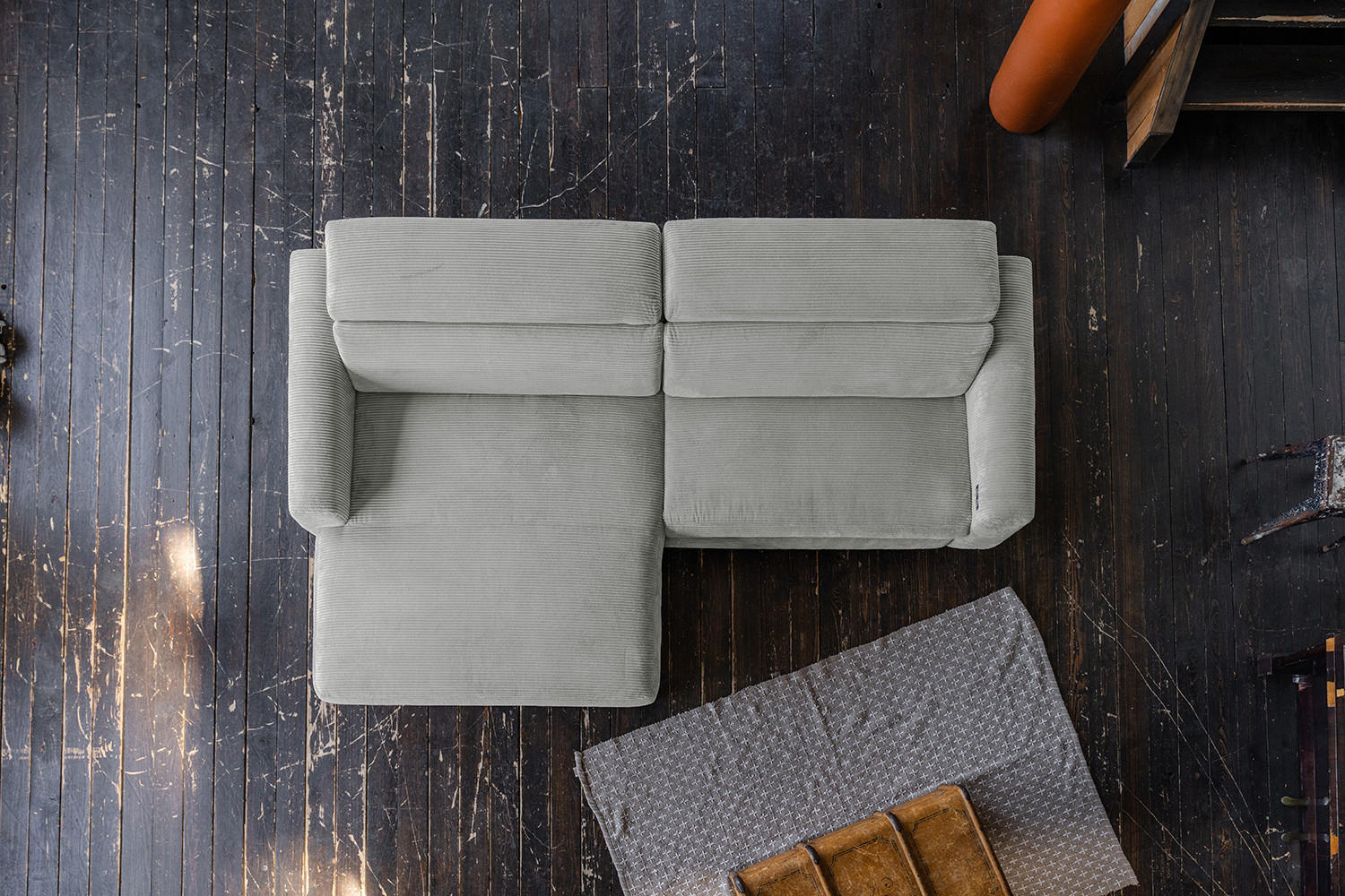 ECKSOFA LAISKA Hellgrau Cord - Hellgrau/Schwarz, Textil/Metall (282/177cm) - KAWOLA