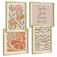 BILDER SET 4er Set - 50x50 cm & 40x60 cm Goldrahmen - Abstrakte Pastellblumen - Goldfarben, Kunststoff (50/50cm) - TULUP