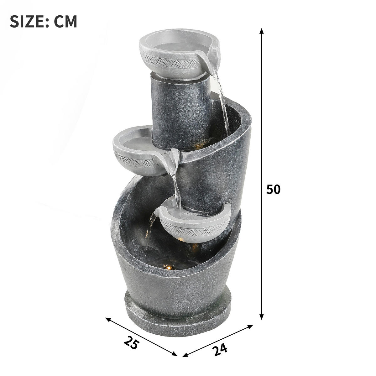 GARTENBRUNNEN, LED-Beleuchtung, Kunststein, Wasserspiel, Grau - Grau, Naturmaterialien (25/24/50cm) - FLIEKS