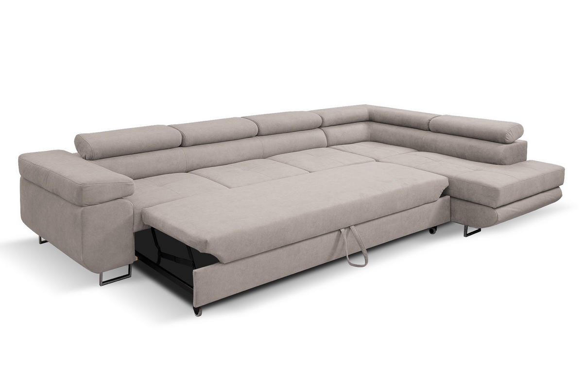 ECKSOFA Marlene IV L-Form mit verstellbaren Kopfstützen Schlaffunktion Bettkasten 347 cm rechts beige - Beige, Kunststoff (202/347cm) - Margaret Hadas24