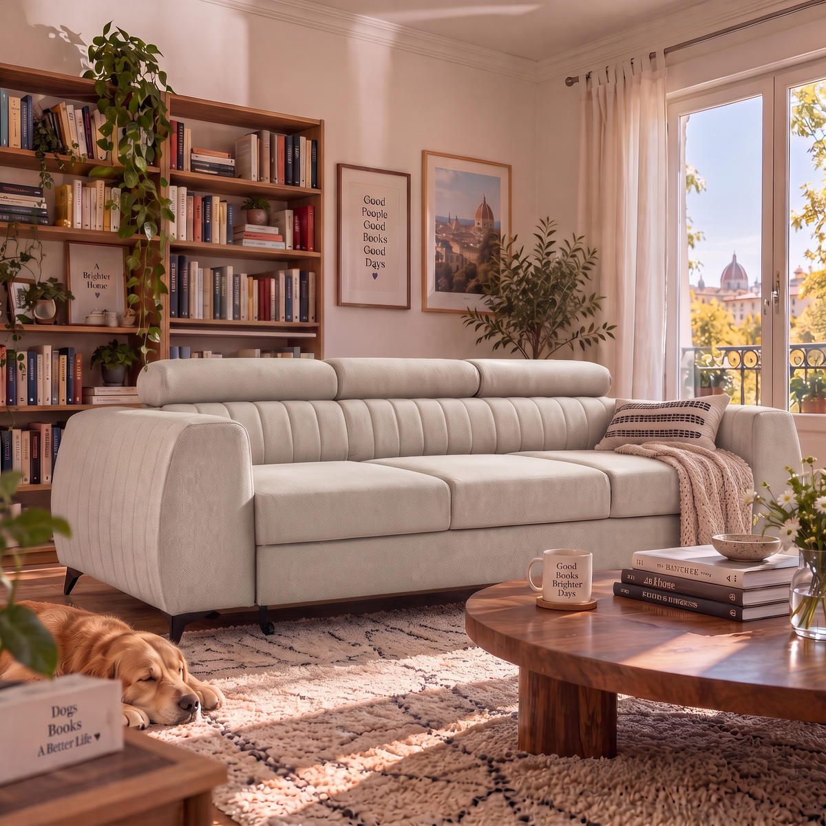 3-SITZER Sofa PIERO mit Schlaffunktion 125x195 Velours Creme - Creme/Schwarz, Holz/Textil (260/90/100cm) - Muffo