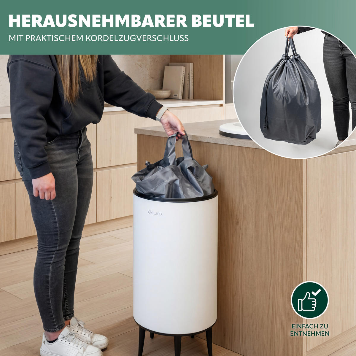 ABFALLEIMER, 36 Liter, aus Metall, weiß - Weiß, Metall (36/70/36cm) - eluno