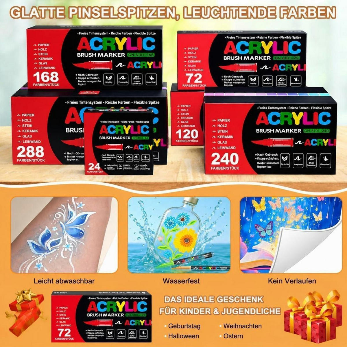 ACRYLSTIFTE 72-teiliges Set mit Pinselspitze - Multicolor, Kunststoff (1/1/15cm)