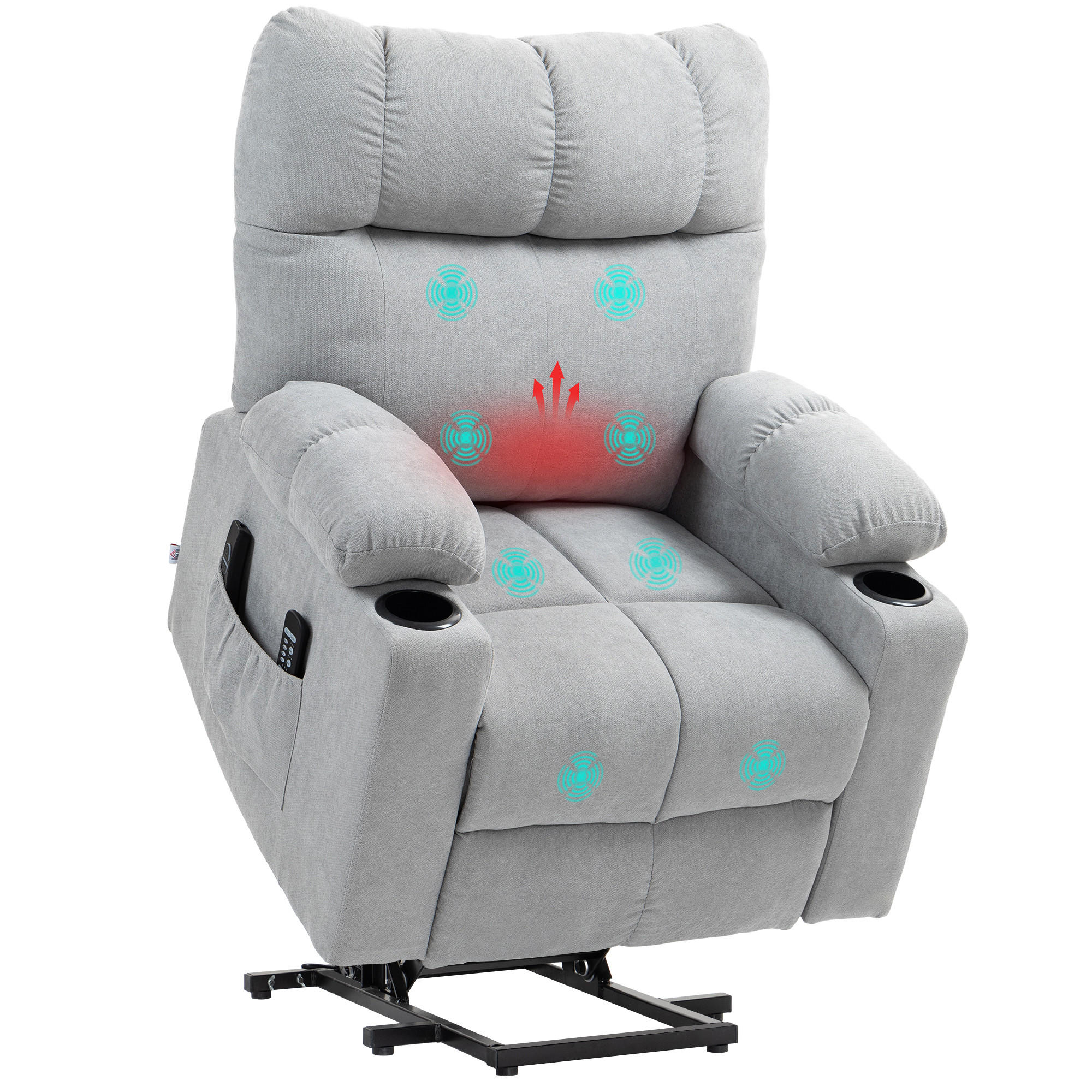 MASSAGESESSEL DE-06363 elektrisch, Wärme, 135° neigbar Hellgrau - Hellgrau, Textil/Metall (95/109/91cm) - ComfortXL
