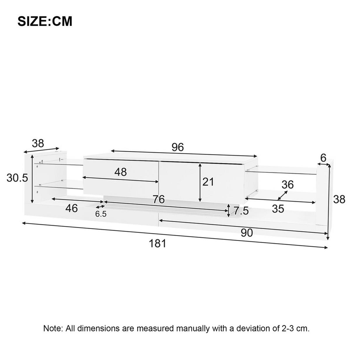 TV-SCHRANK 181cm LED Weiß Glas 70-79 Zoll 2 Schubladen - Weiß, Holz (45.72/15.88/101.6cm) - FLIEKS