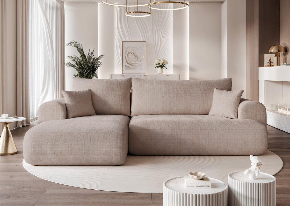 ECKSOFA BLOOM mit Schlaffunktion und Bettkasten Grau - Grau, Holzwerkstoff/Kunststoff (263/150cm) - Idohome